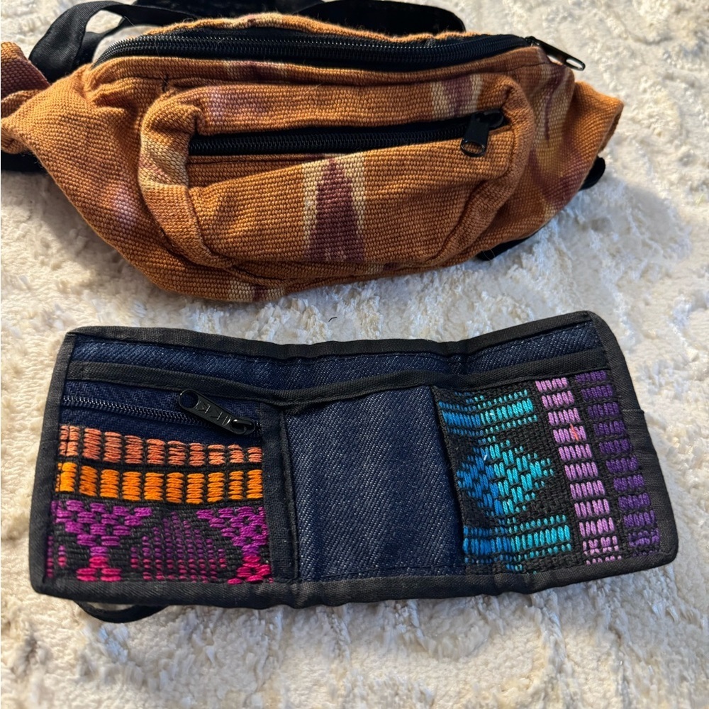 Vintage Colorful Patterned Wallet and Brown Waist Bag ( Fanny pack) - Picture 2 of 4
